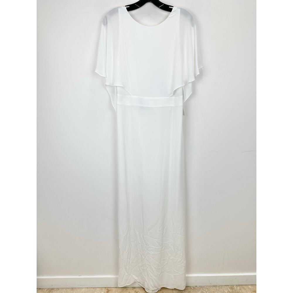 HALSTON HERITAGE Cape Effect Draped Crepe Gown Maxi Dress White US 4 NWT - Picture 6 of 15